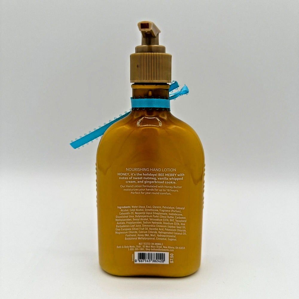Bath Body Works Bee Merry Hand Lotion 8 oz Honey Butter Gingerbread Latte Pump - Picture 3 of 5
